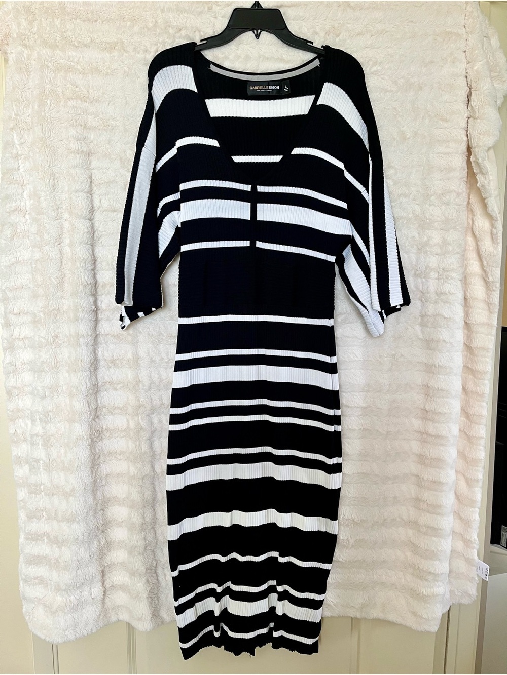New York and Company Black and White Striped Midi Dress